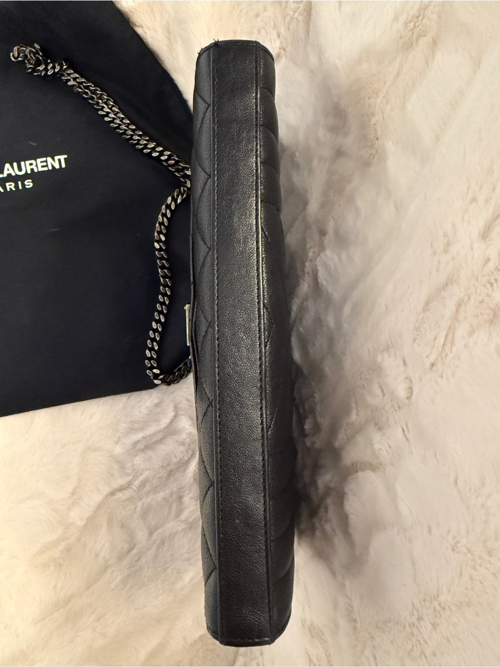 Saint Laurent Triquilt black wallet on chain WOC with aged silver hardware - Picture 3 of 10
